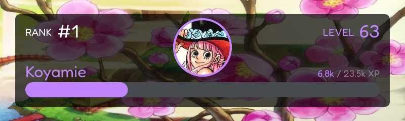 Rank card for Koyamie, level 63, rank #1